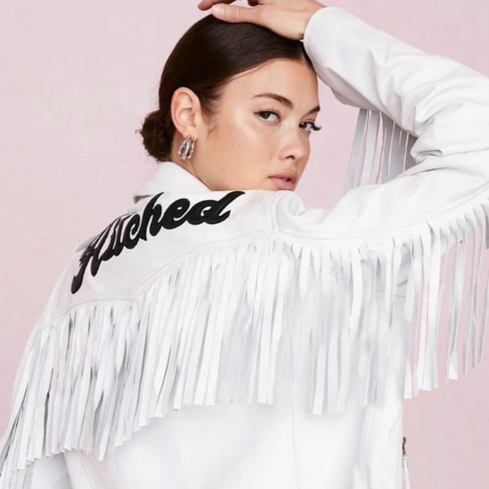 Nasty Gal White Fringed Leather Jacket